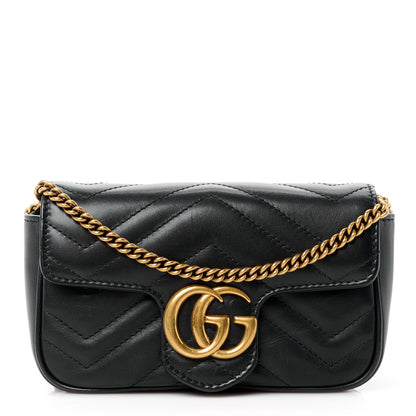 Gucci Calfskin Matelasse Super Mini GG Marmont Shoulder Bag Black 1 of 11