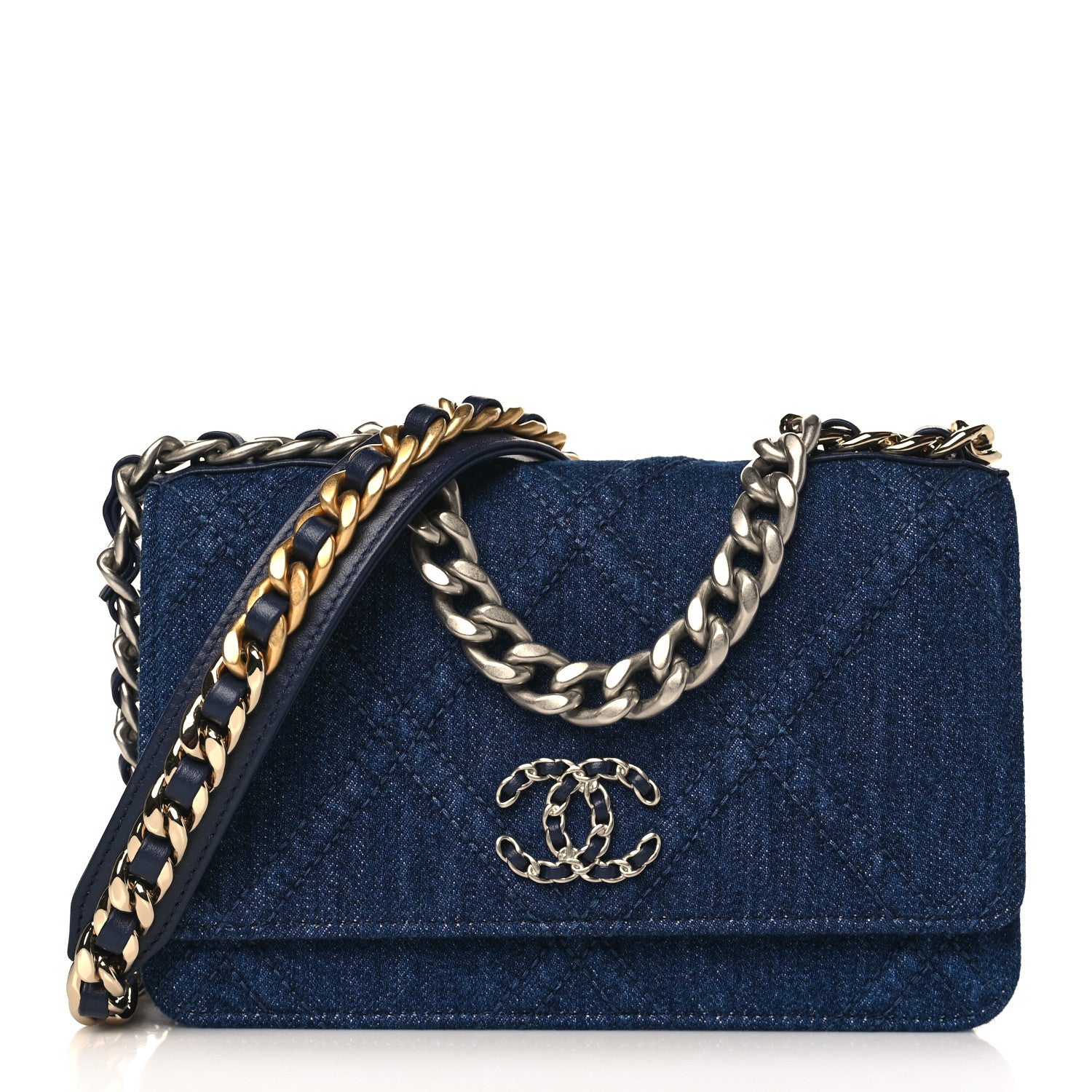 Chanel Denim Quilted Chanel 19 Wallet On Chain WOC Blue 1 of 10
