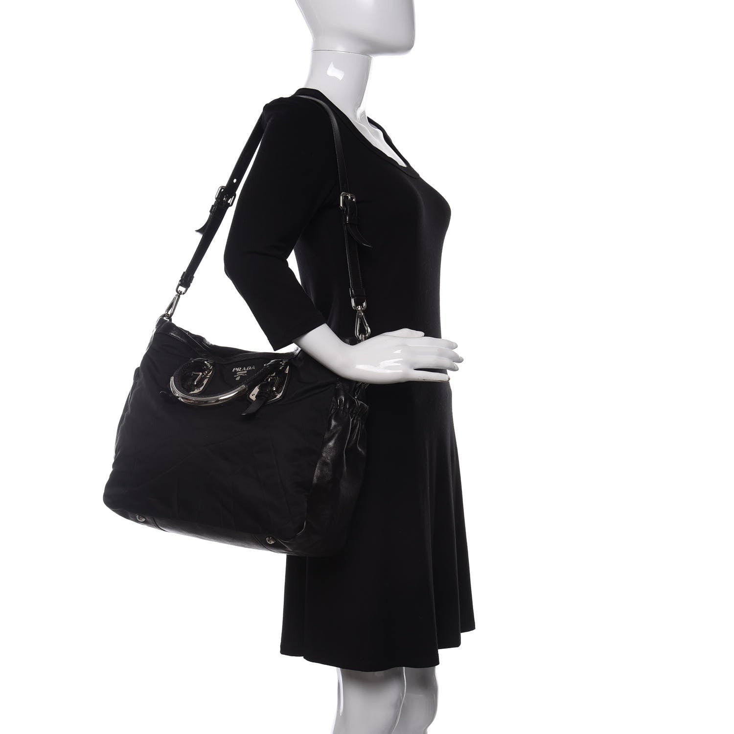 Prada Tessuto Nylon Soft Calfskin Tote Black 2 of 11