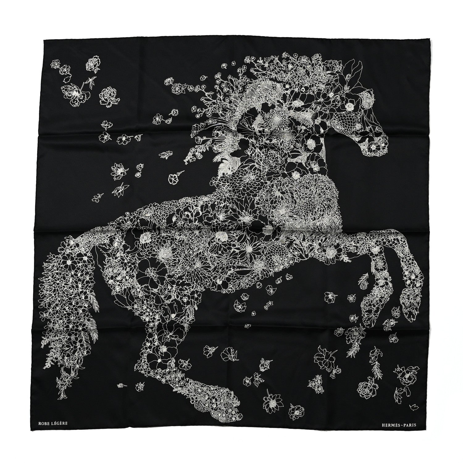 Hermes Silk Robe Legere Scarf 90 Black White 1 of 8