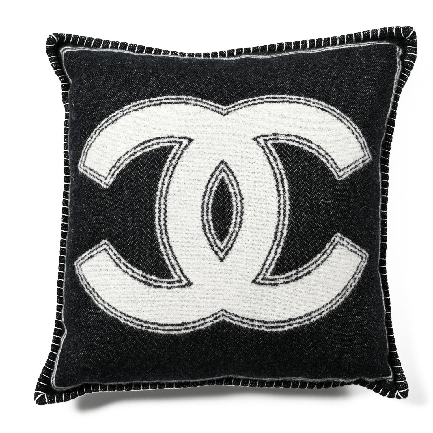 Chanel Merino Wool Cashmere CC Pillow Black White 1 of 3