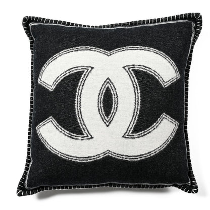 Chanel Merino Wool Cashmere CC Pillow Black White 1 of 3