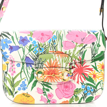 Gucci X KEN SCOTT New Shangai Calfskin Jardin D'Avril Floral Print Horsebit 1955 Shoulder Bag Ivory Pink Wild Rose 8 of 11