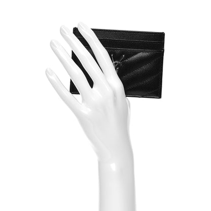 Saint Laurent Grain De Poudre Matelasse Chevron Monogram Credit Card Case Black 2 of 8