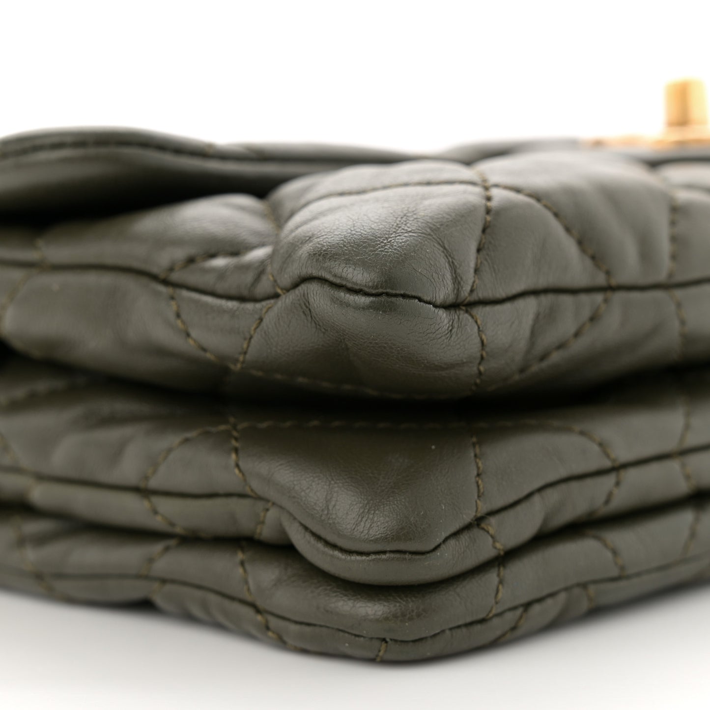Lambskin Quilted Small Pillow Crush Flap Khaki