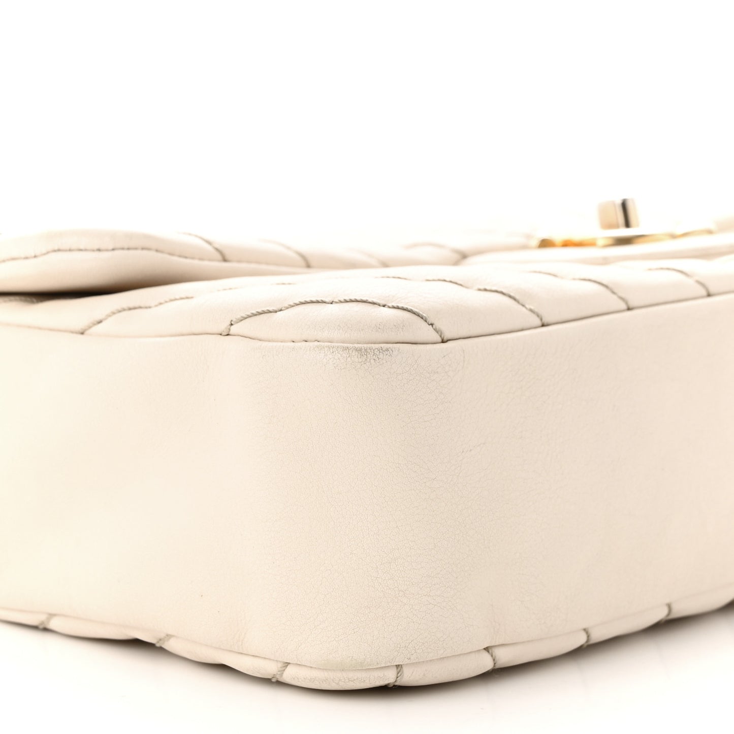 Calfskin Chevron Quilted Medium Surpique Flap Ivory