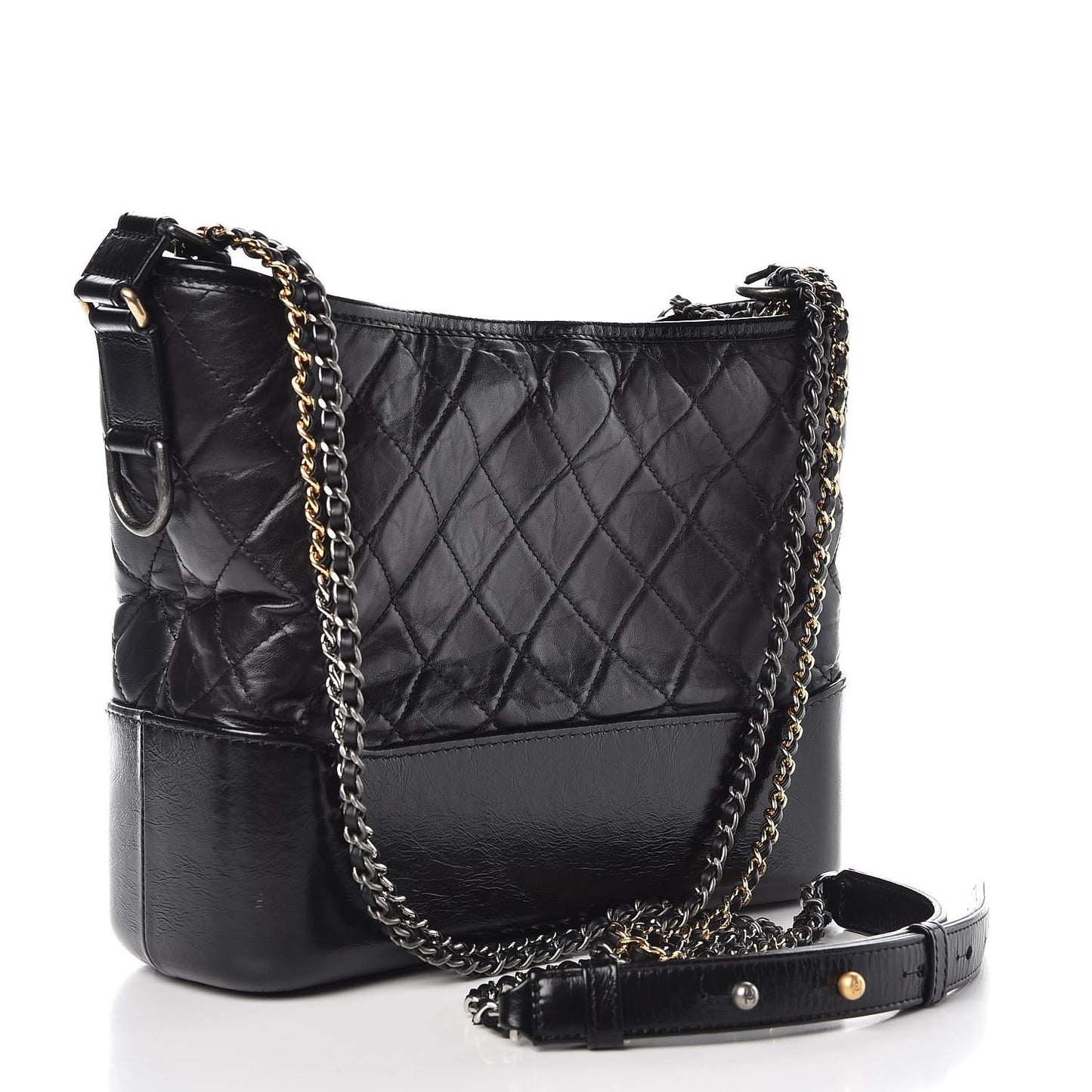 Aged Calfskin Quilted Medium Gabrielle Hobo Black
