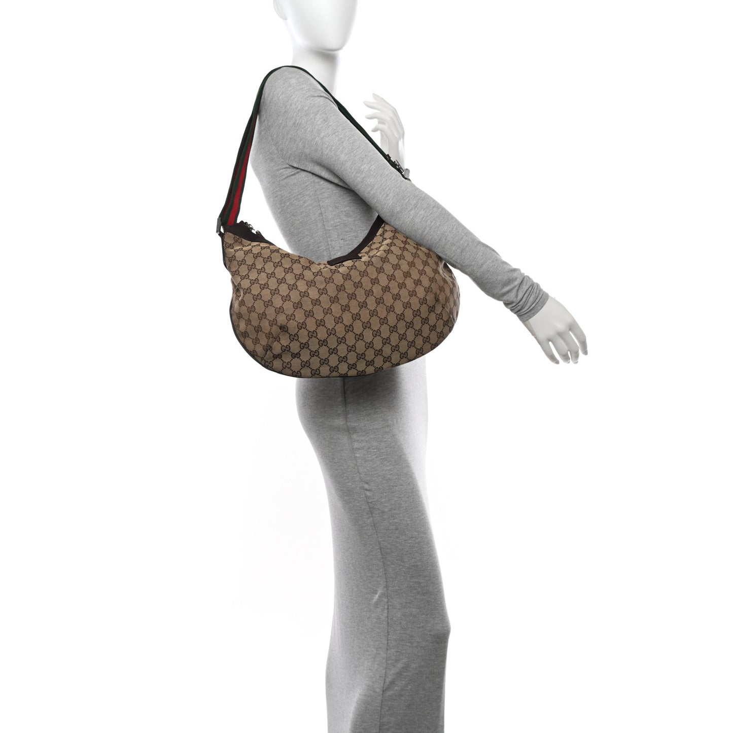 Monogram Web Medium Half Moon Hobo Dark Brown