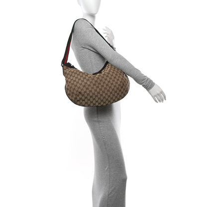 Gucci Monogram Web Medium Half Moon Hobo Dark Brown 2 of 15