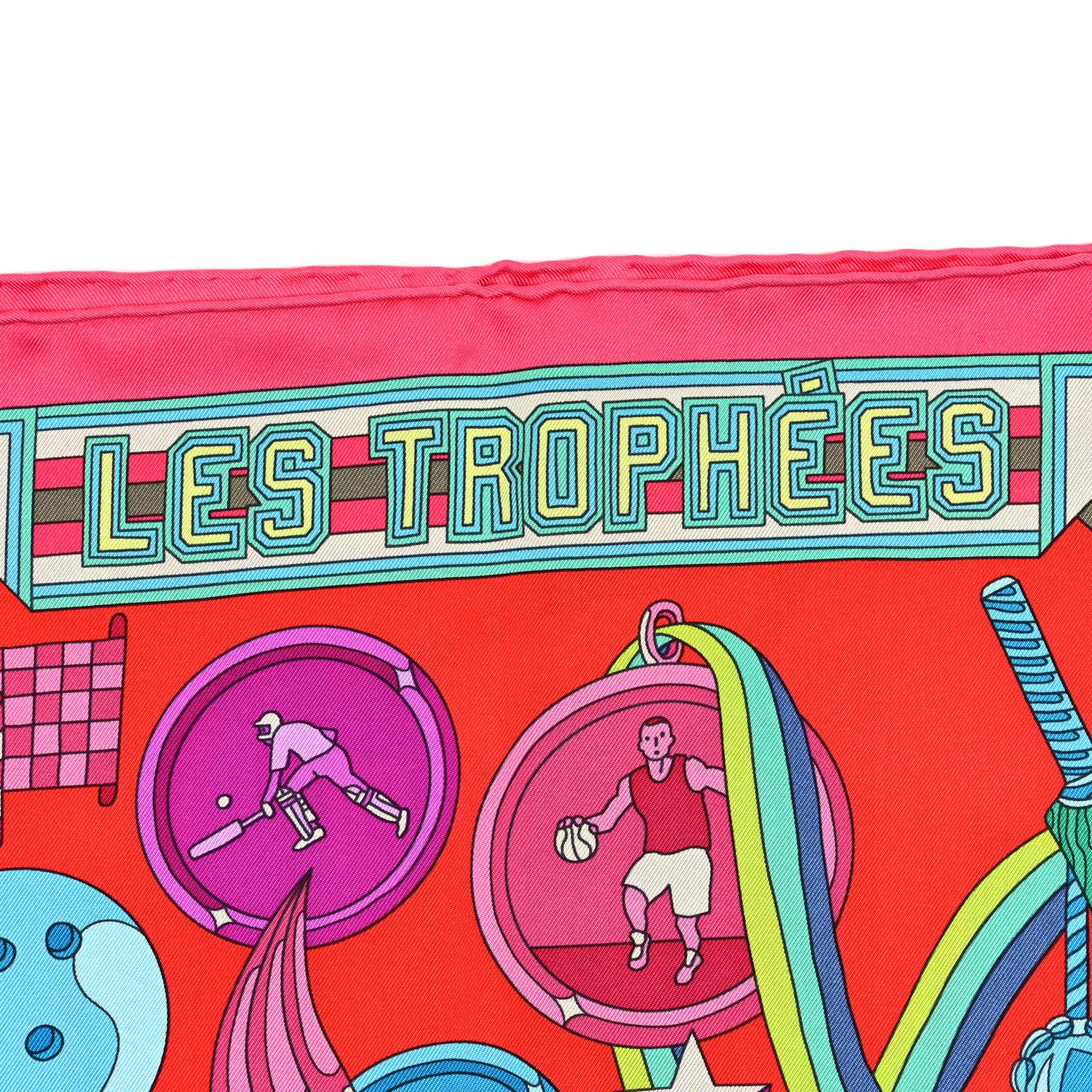Hermes Silk Les Trophees Scarf 90 Rose Vif Rouge Turquoise 4 of 6