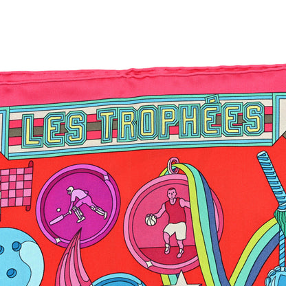 Hermes Silk Les Trophees Scarf 90 Rose Vif Rouge Turquoise 4 of 6