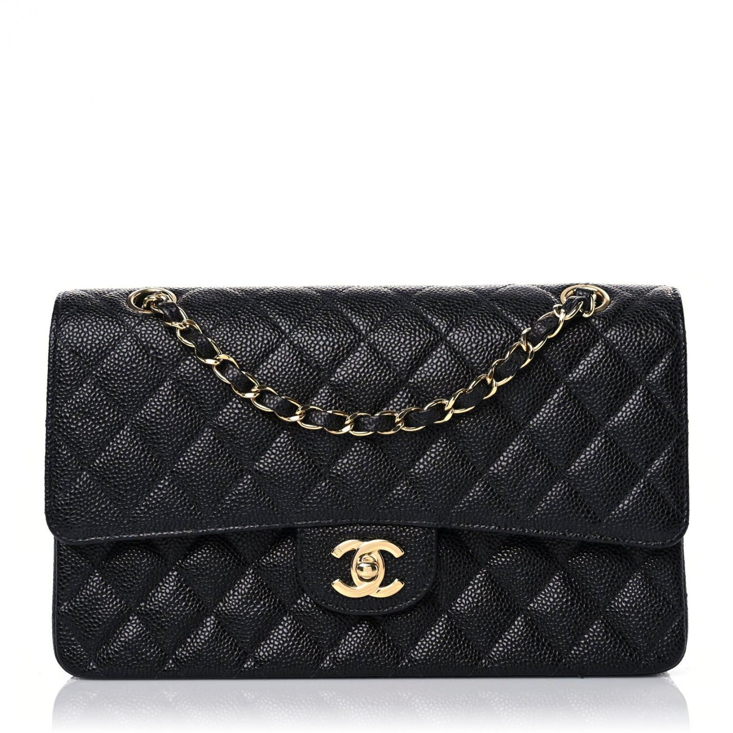 Caviar Quilted Medium Double Flap Black