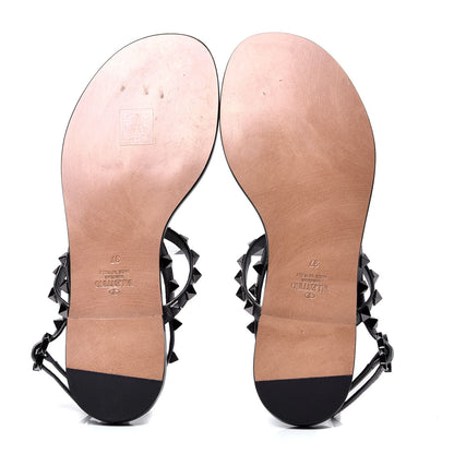 Valentino Garavani Metallic Nappa Rockstud T-Strap Slingback Flat Sandals 37 Rutenio 5 of 6