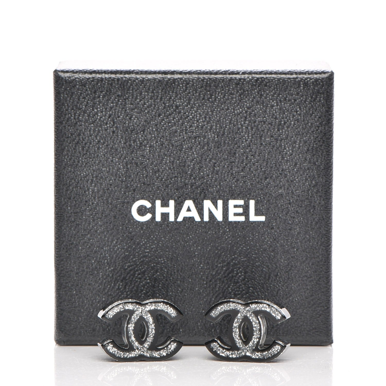 Chanel Resin CC Earrings Silver Black 7 of 7