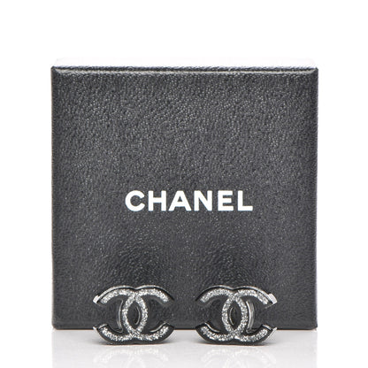 Chanel Resin CC Earrings Silver Black 7 of 7