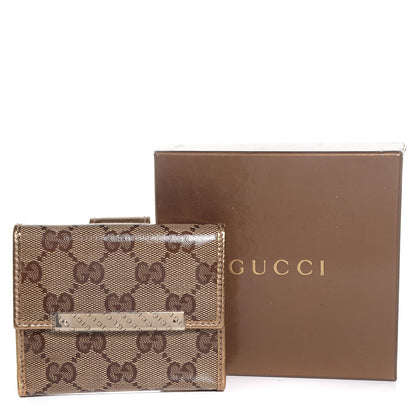 Gucci Crystal Monogram Metal Bar French Flap Wallet Gold 5 of 8