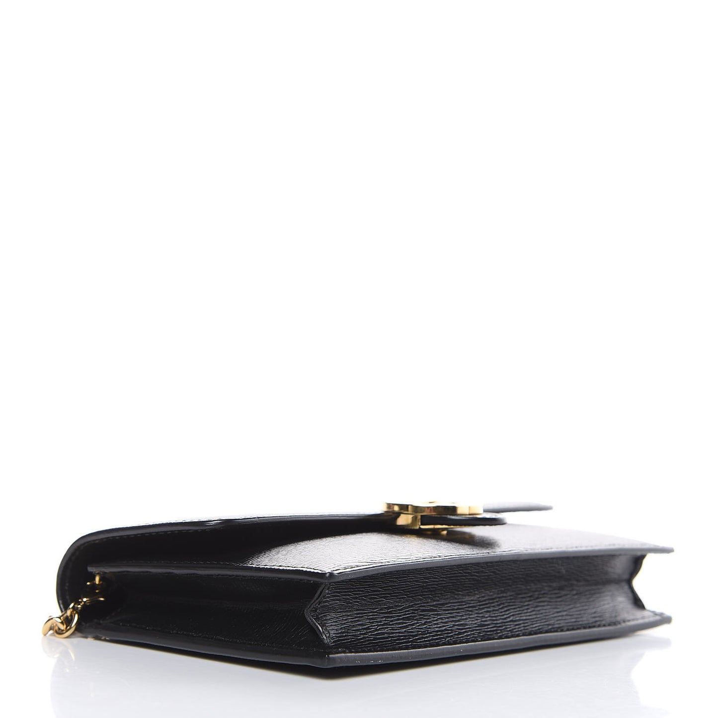 Textured Calfskin Icon Chain Wallet Black