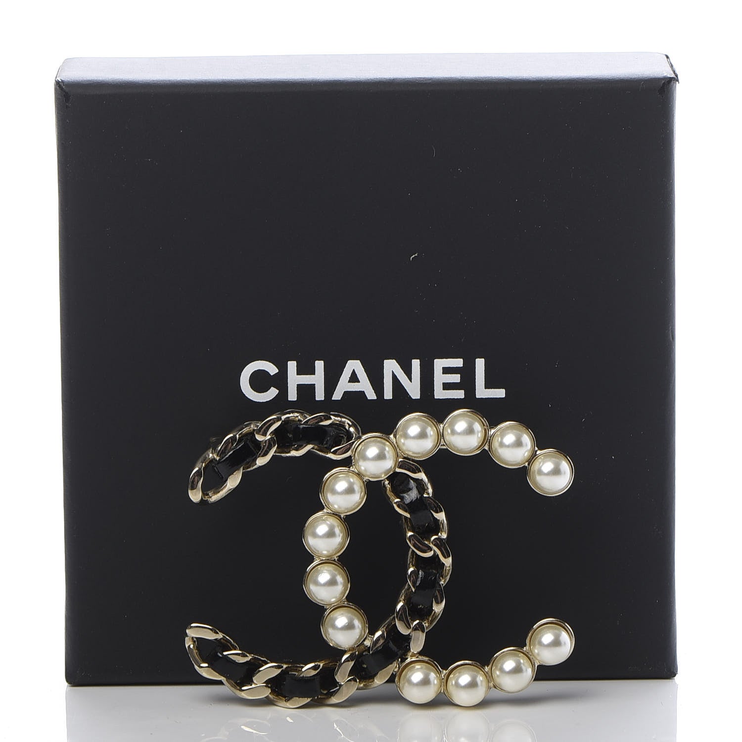 Chanel Lambskin Pearl CC Chain Brooch Black Gold 5 of 5