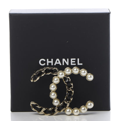 Chanel Lambskin Pearl CC Chain Brooch Black Gold 5 of 5