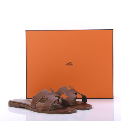 Hermes Box Calfskin Oran Sandals 35 Gold 9 of 9