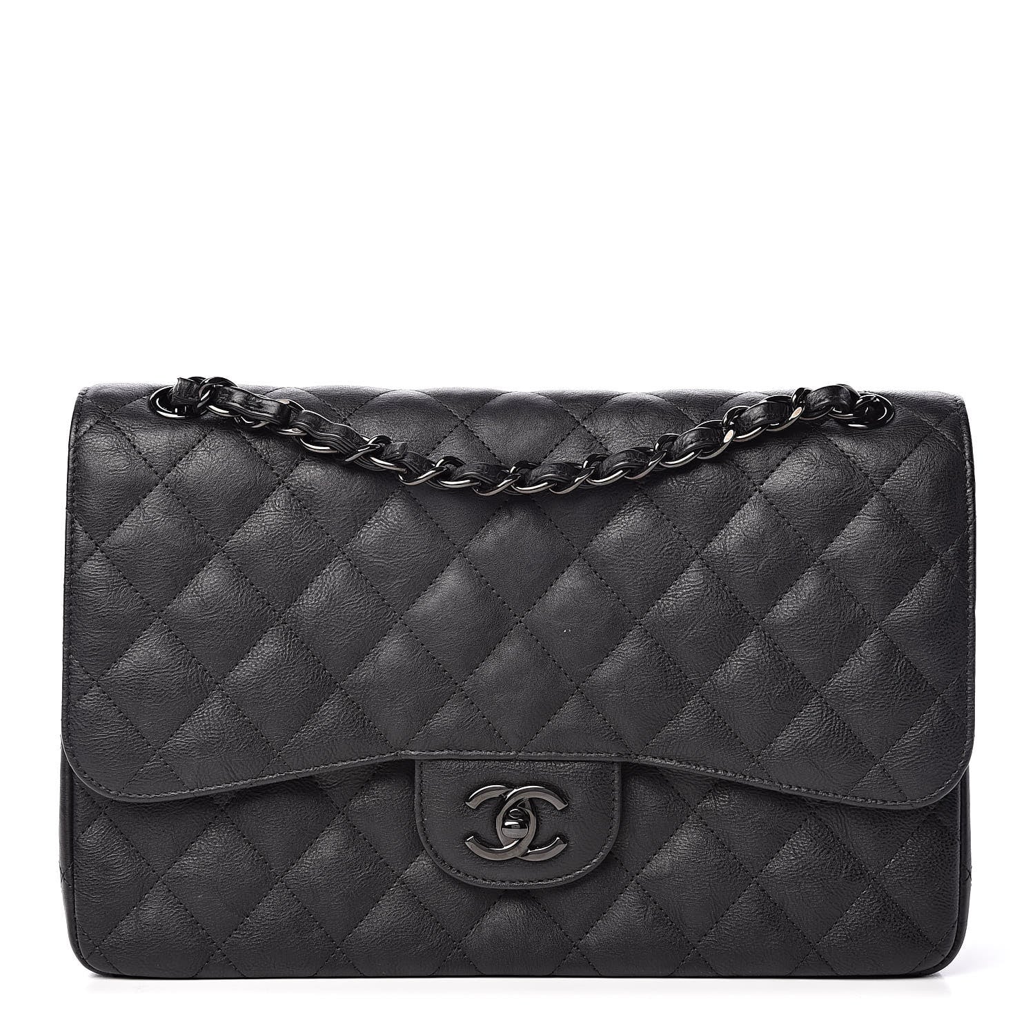 Chanel Crumpled Calfskin Quilted Jumbo Double Flap So Black 1 of 11