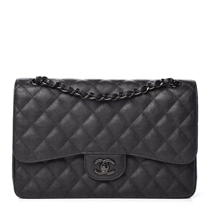 Chanel Crumpled Calfskin Quilted Jumbo Double Flap So Black 1 of 11
