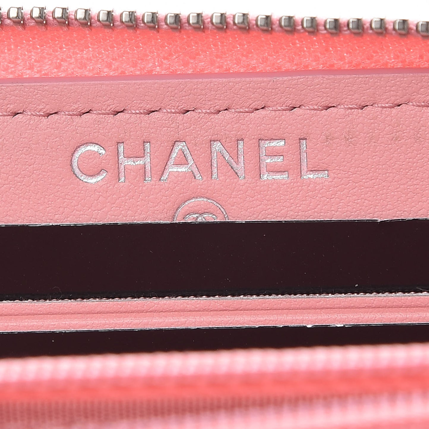 Caviar Quilted Medium Stripe Filigree Zip Around Wallet Pink White