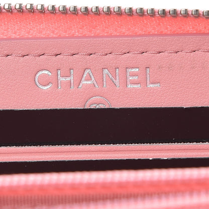 Chanel Caviar Quilted Medium Stripe Filigree Zip Around Wallet Pink White 6 of 9