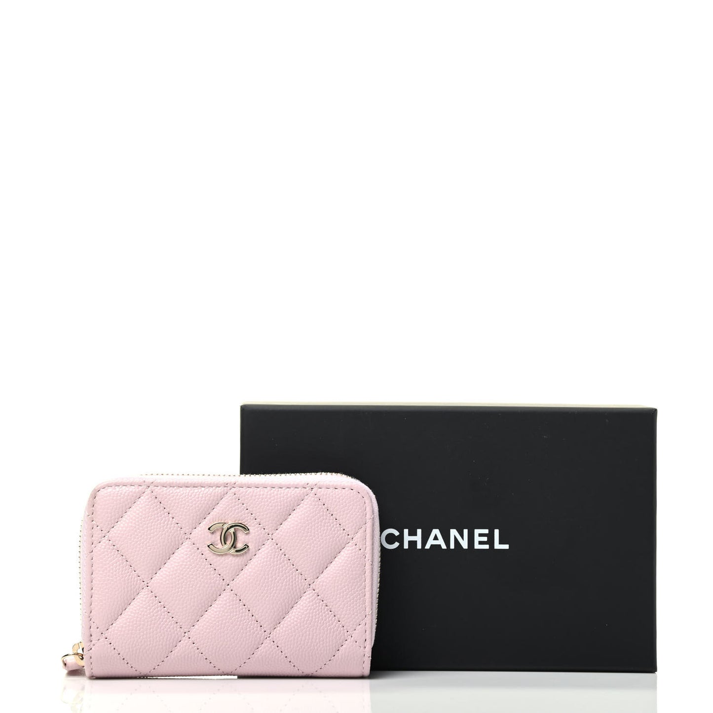 Caviar Quilted Zip Coin Purse Light Pink