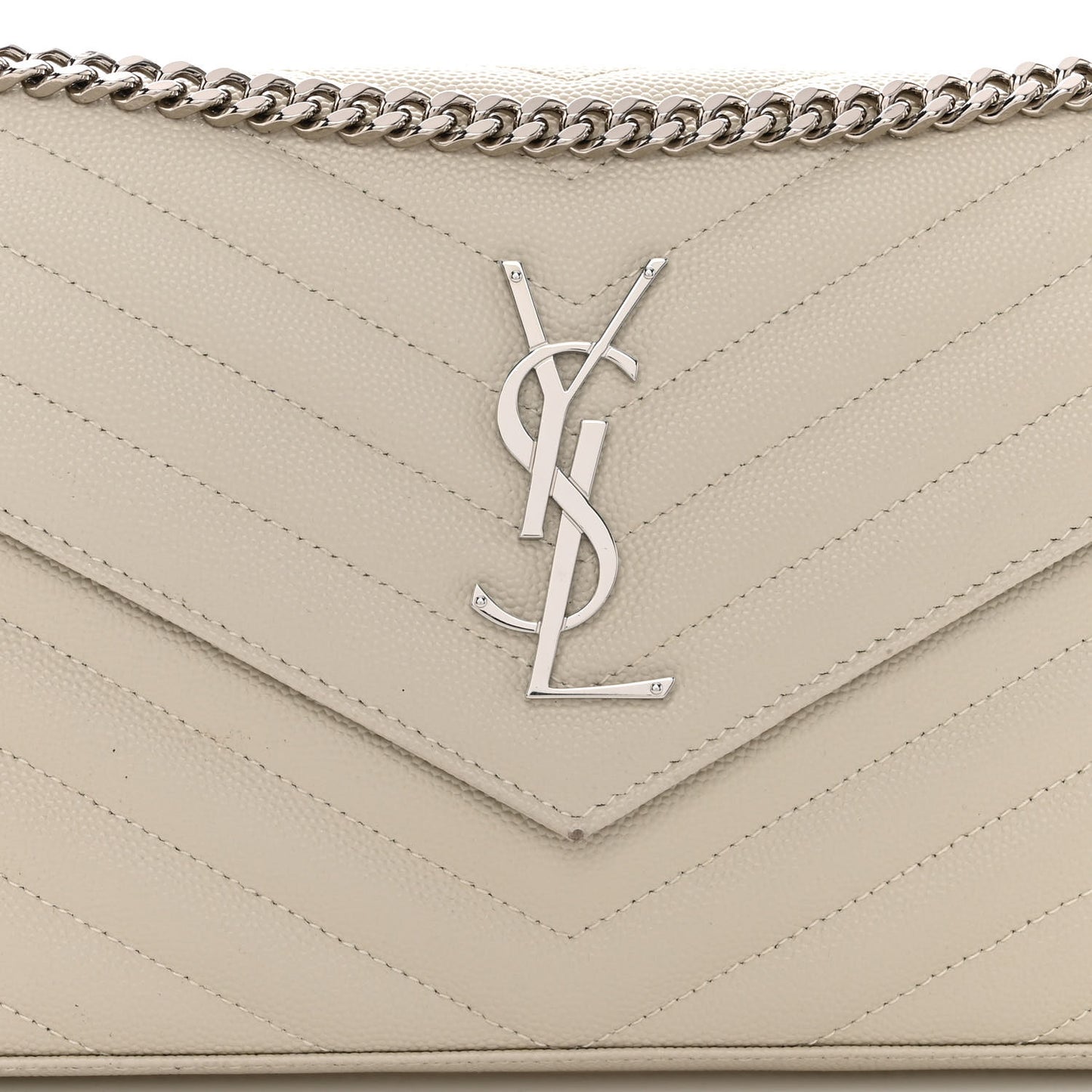 Grain De Poudre Matelasse Chevron Monogram Chain Wallet Blanc Vintage