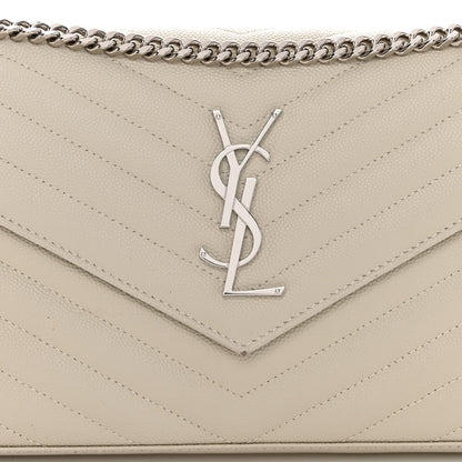 Saint Laurent Grain De Poudre Matelasse Chevron Monogram Chain Wallet Blanc Vintage 7 of 10