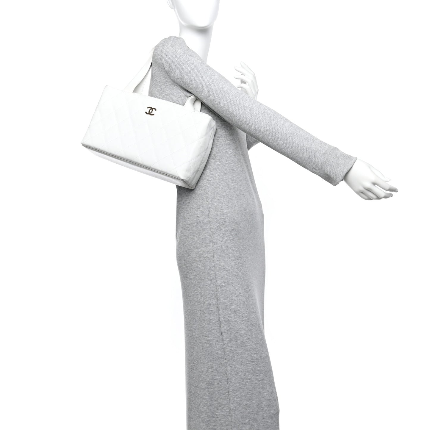 Caviar Quilted Tote With Clutch White