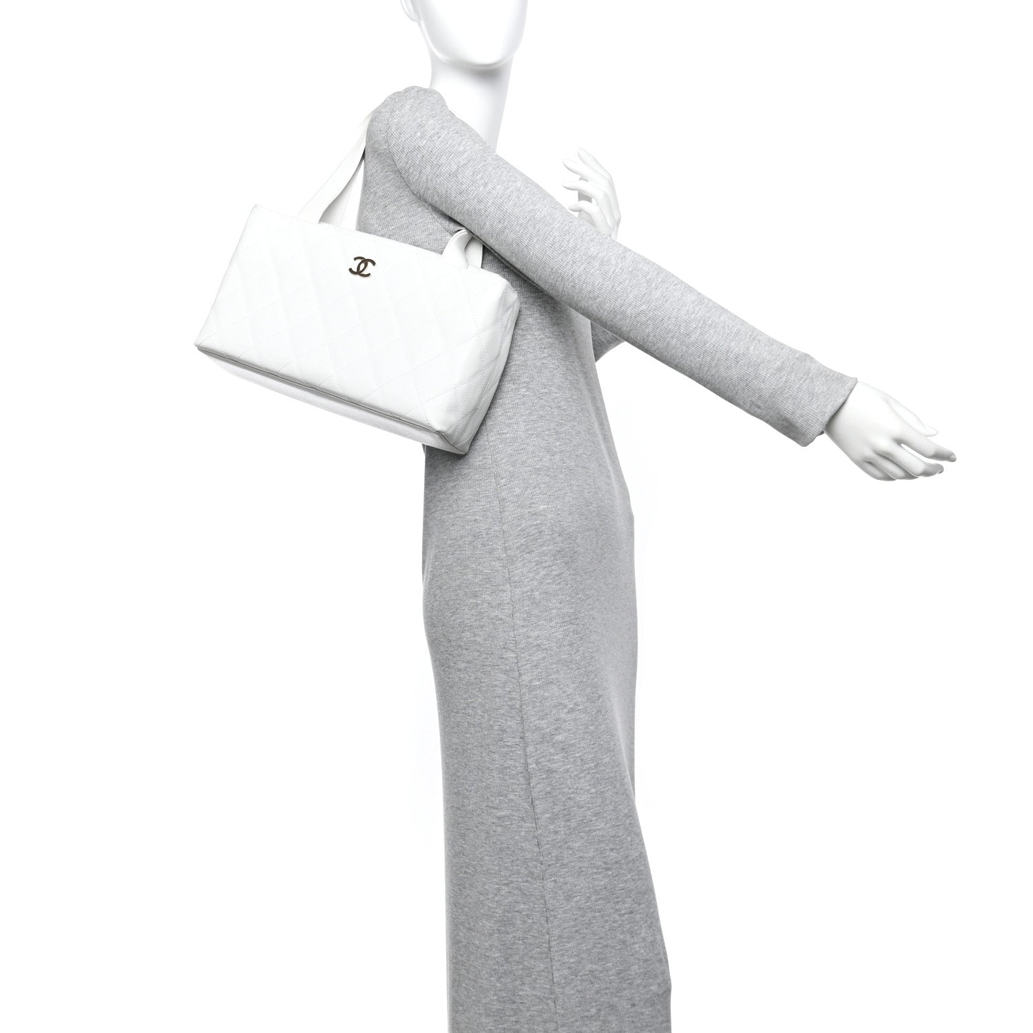 Chanel Caviar Quilted Tote With Clutch White 2 of 18