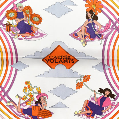 Hermes Silk Carres Volants Scarf 70 White Violet Orange 3 of 6