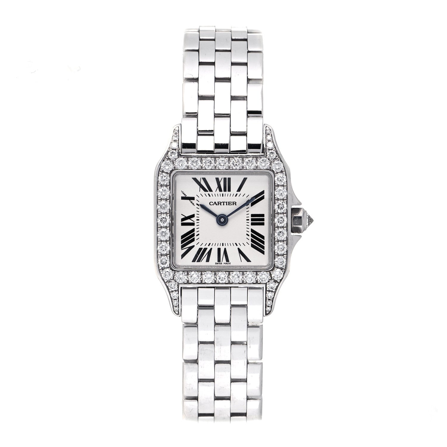 Cartier 18K White Gold Diamond 20mm Santos Demoiselle Quartz Watch 1 of 5