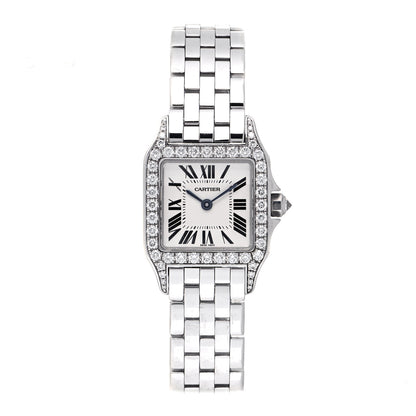 Cartier 18K White Gold Diamond 20mm Santos Demoiselle Quartz Watch 1 of 5