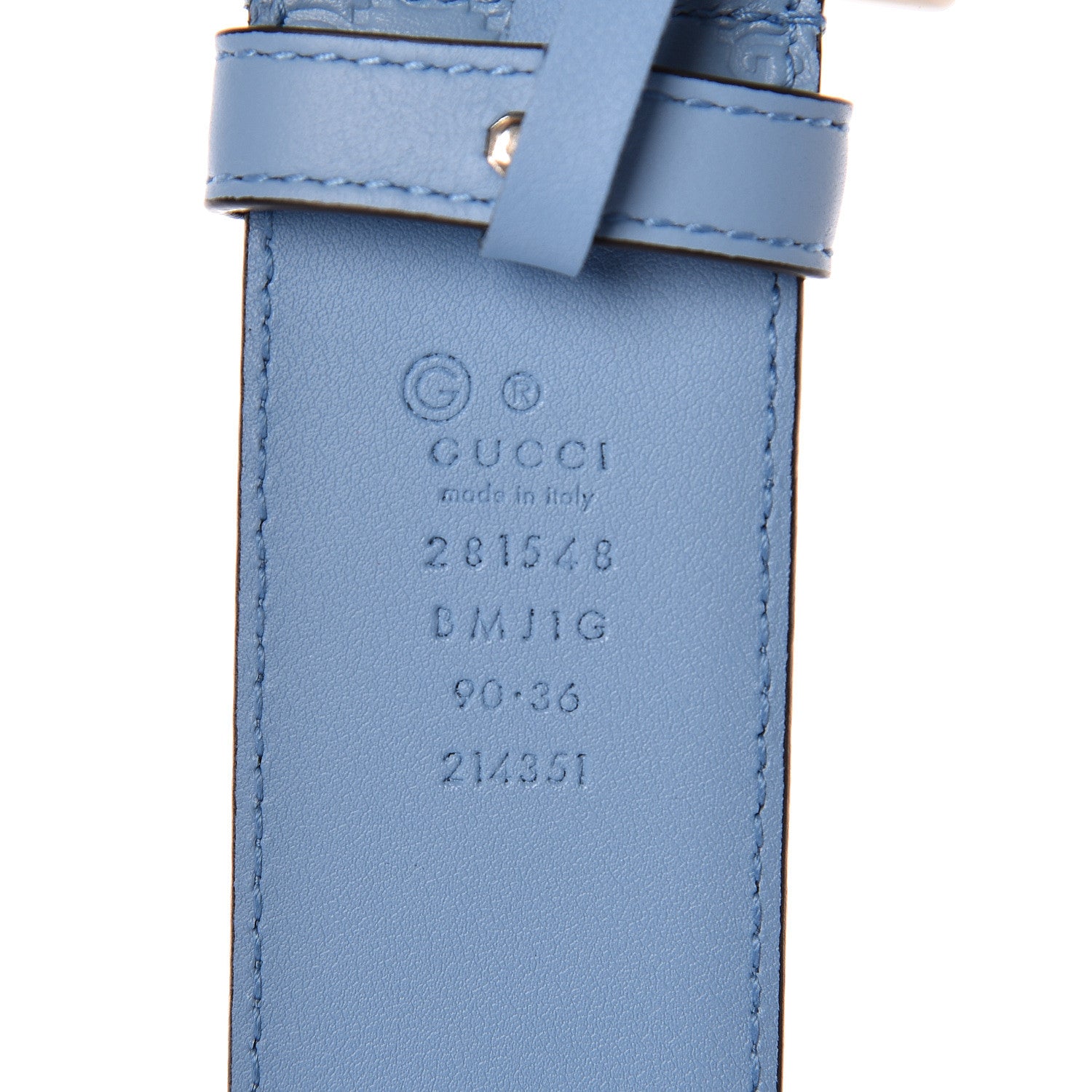 Gucci Soft Microguccissima Margaux Calfskin Belt 90 36 Mineral Blue 4 of 6