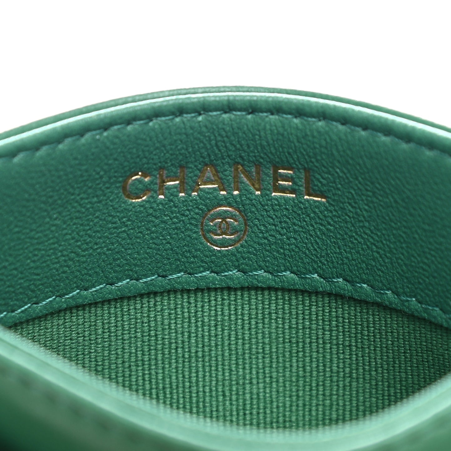Lambskin Quilted Card Holder Green
