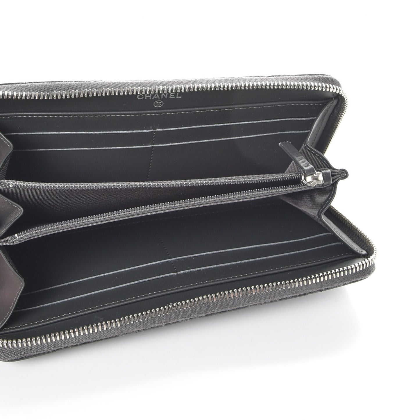 Patent Calfskin Quilted Large Gusset Zip Around Wallet Grey