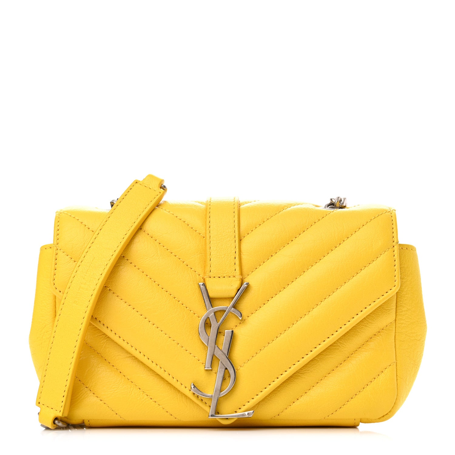 Saint Laurent Calfskin Matelasse Chevron Monogram Classic Baby Chain Bag Jaune 1 of 12