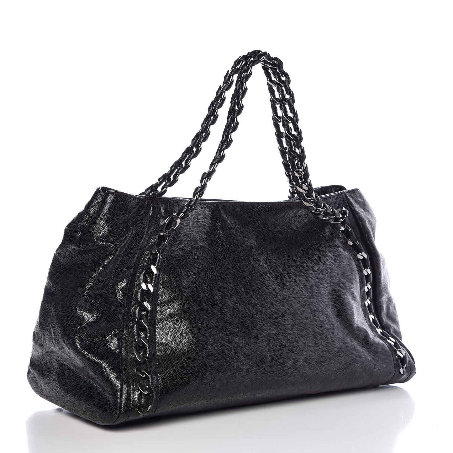 Glazed Caviar East West Modern Chain Tote Black