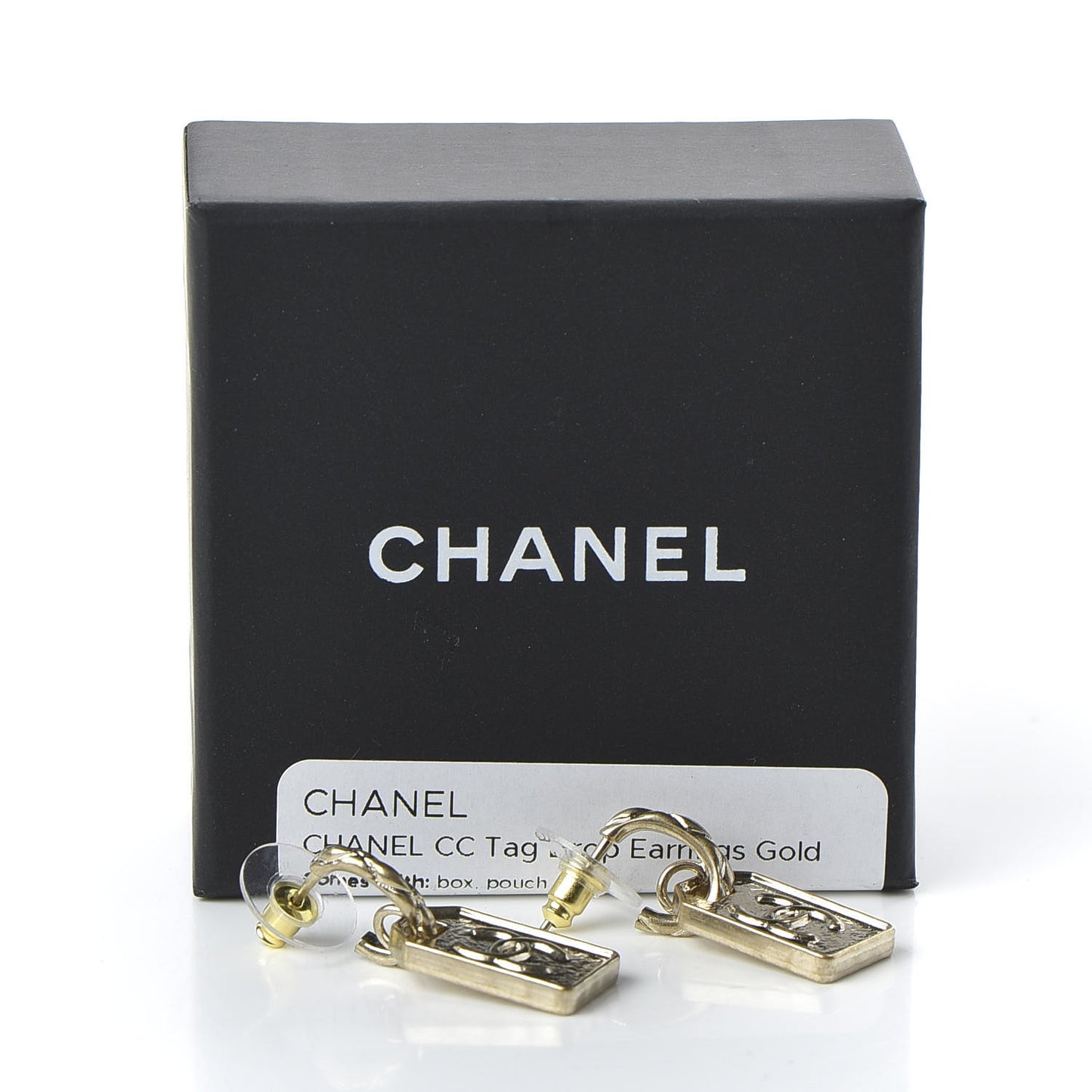 CC Tag Drop Earrings Gold