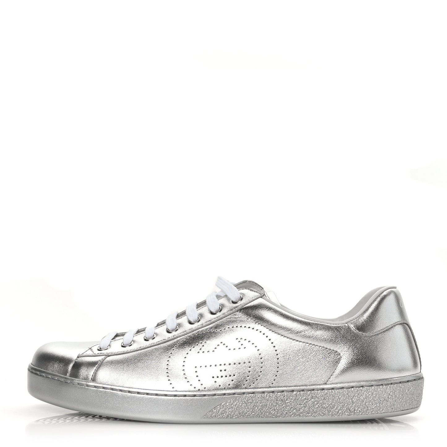 Metallic Nappa Interlocking G Perforated Mens Ace Sneakers 10 Argento