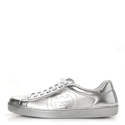 Gucci Metallic Nappa Interlocking G Perforated Mens Ace Sneakers 10 Argento 1 of 8