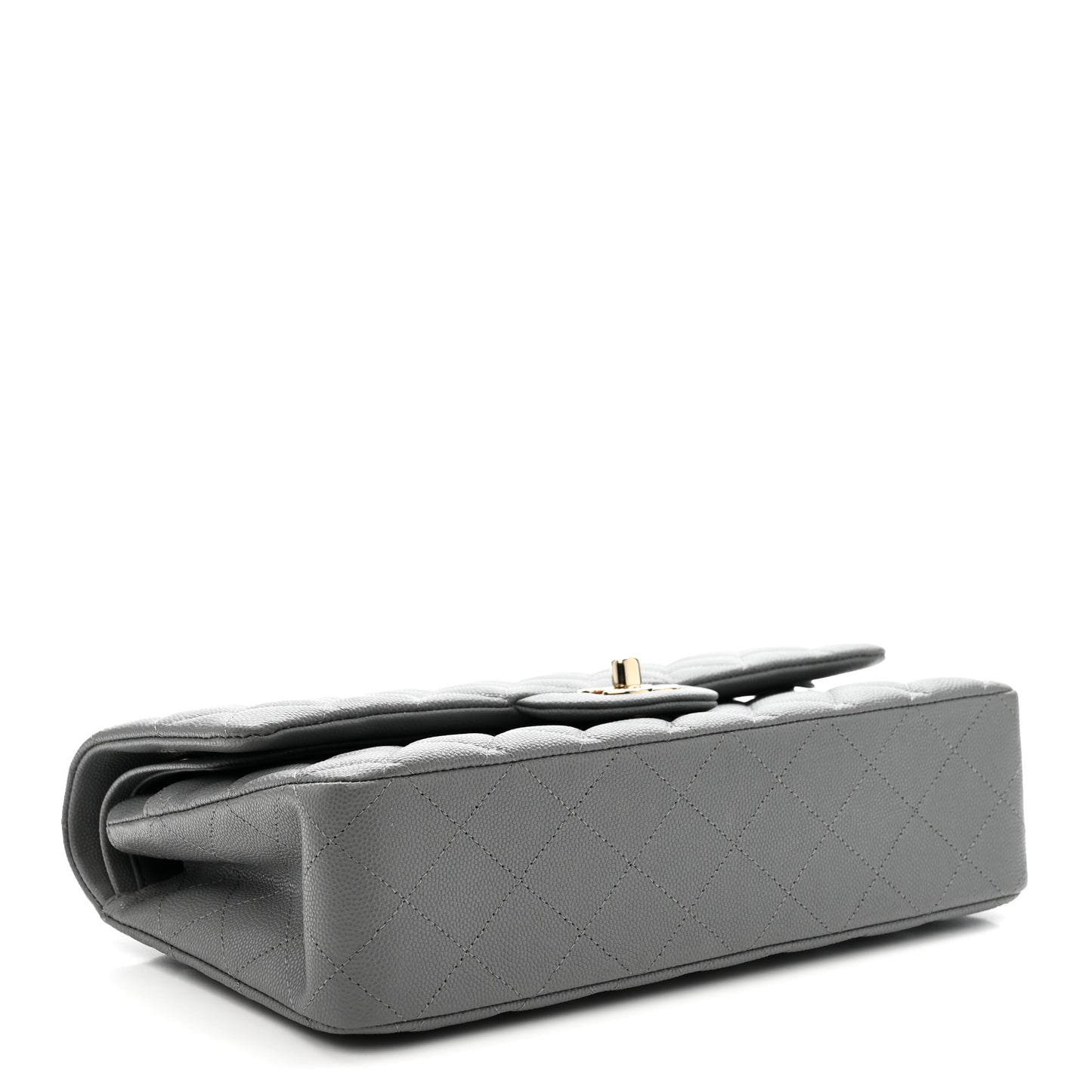 Caviar Quilted Medium Double Flap Grey