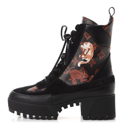 Louis Vuitton Suede Calfskin Catogram Laureate Platform Desert Boots 37 Black Marron 1 of 8