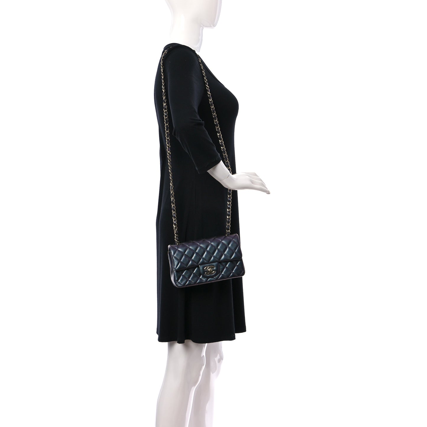 Iridescent Lambskin Quilted Mini Rectangular Flap Black