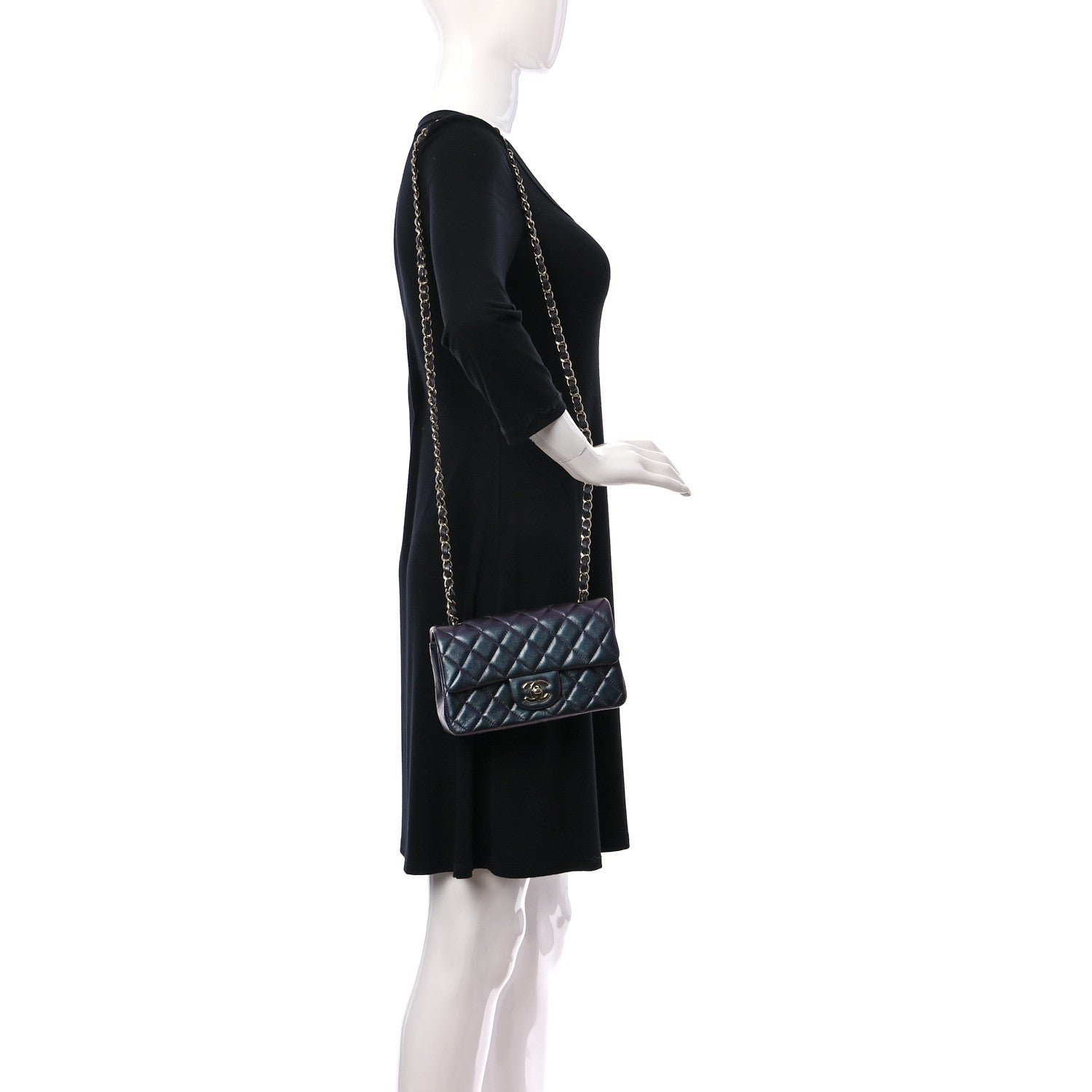 Chanel Iridescent Lambskin Quilted Mini Rectangular Flap Black 2 of 10