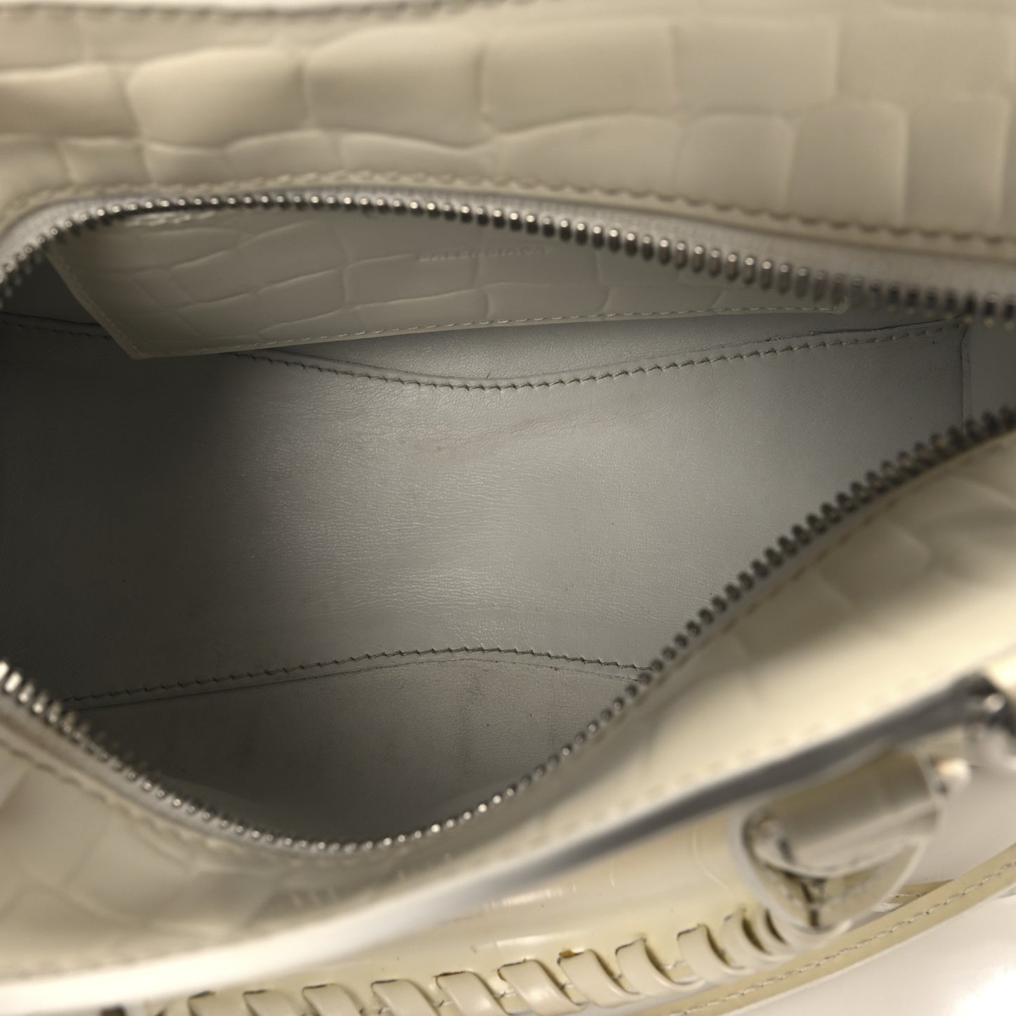 Semi Shiny Calfskin Crocodile Embossed Neo Classic Silver Hardware Mini City White