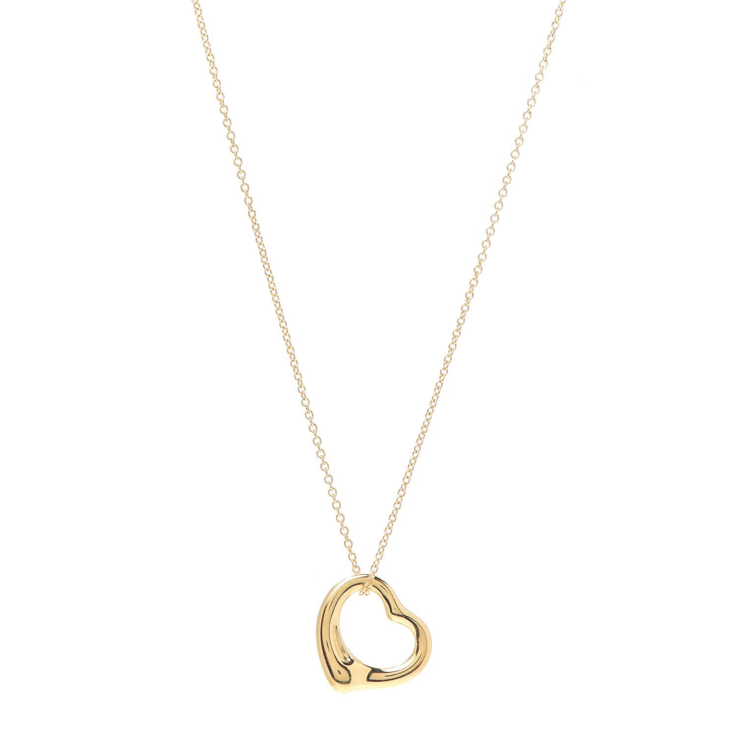 Tiffany 18K Yellow Gold 16mm Elsa Peretti Open Heart Pendant Necklace 1 of 6